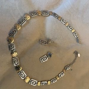 Vintage necklace and earrings set, gold and silver